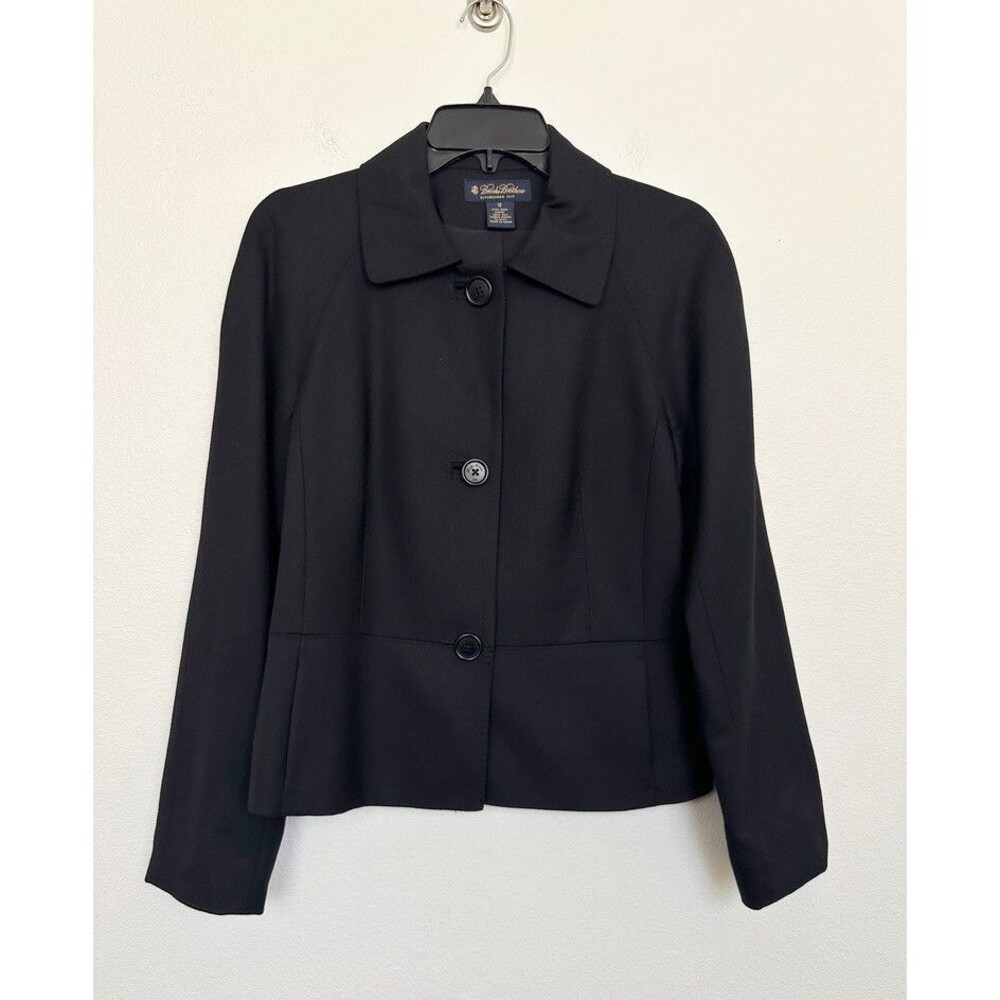 Brooks Brothers Wool 3 Button Pea Coat Black Long Sleeve Classic Italy Womens 12